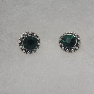 Elegant Silver and Green Stud Earrings